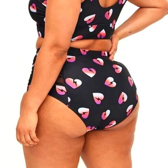 TORRID SWIM BOTTOM - HIGH WAIST LATTICE HEARTS BOLT SWIM BRIEF - Large / Size 12 - Picture 2 of 8